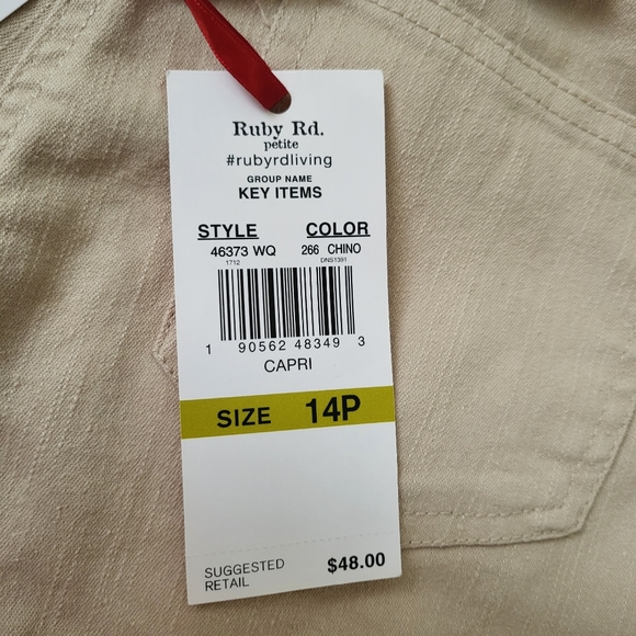 Ruby Rd Petite Chino Clamdigger Capri Pants Wide Waistband Khaki Size 14 Petite - Picture 7 of 8